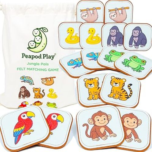 Felt Jungle Matching Game for Toddlers – Wild Animal Memory Game & Flash Cards – Soft and Safe for Ages 1+ – Montessori Preschool Learning Activity – Educational Jungle Toy for Boys & Girls