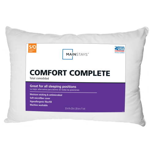 Mainstays Comfortable Complete Pillow, Standard Queen 20x28 inches, Hypoallergenic, Microfiber Cover, Moisture Wicking