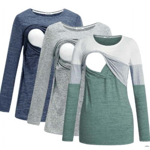 Bearsland Female Long Sleeve Maternity Nursing Top Breastfeeding Shirts 3-Pack