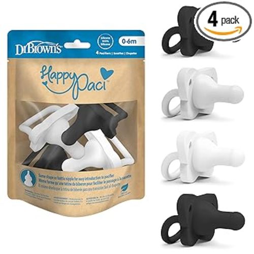 Dr. Brown's HappyPaci Silicone Pacifier, Gray, Black, White, 0-6m, 4-Pack