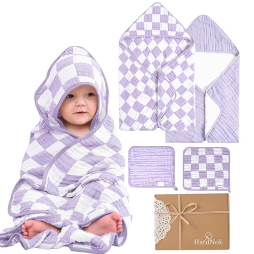 HardNok 4-Pc Ultra-Soft Muslin Baby Towel Set - Bath & Beach, (Lavender, 32“x32)