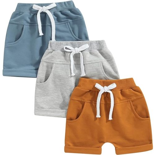 3 Pack Toddler Baby Boy Girl Solid Color Shorts Elastic Waist Casual Short Trousers Spring Summer Fall Short Pants