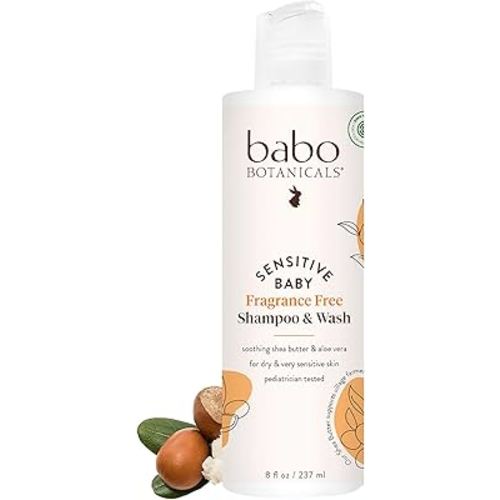 Babo Botanicals Sensitive Baby Fragrance-Free 2-in-1 Shampoo & Wash - Shea Butter, Calendula & Aloe Vera - EWG Verified - Cruelty-Free - Vegan - Pediatrician Tested - For Babies & Kids