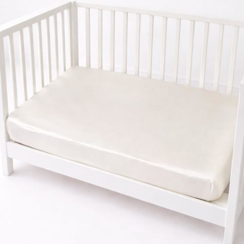 Mulberry Park Fitted Silk Crib Sheet - Grade 6A Pure 19 Momme Toddler Bedding - Gentle on Baby's Delicate Skin, Helps with Bald Spot, Eczema, Dry Skin & Cradle Cap - 28" x 52" / Natural White