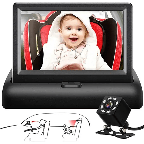 Baby Car Mirror, 4.3'' HD Night Vision Function Car Mirror Display, Safety Car Seat Mirror Camera Monitored Mirror with Wide Crystal Clear View, Aimed at Baby, Easily Observe the Baby’s Move (Not USB)