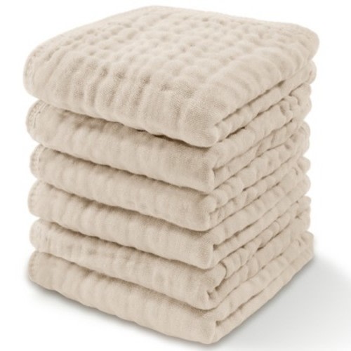 Baby Washcloths Muslin Cotton, Large 10”x10” by Comfy Cubs, Color: Sand, Size: pack of 6