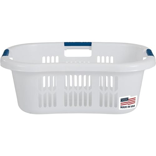Rubbermaid Large Hip-Hugger Laundry Basket/Hamper, 1.5-Bushel, White, Stackable Storage Bin/Organizer for Bathroom/Bedroom/Dorm/Home
