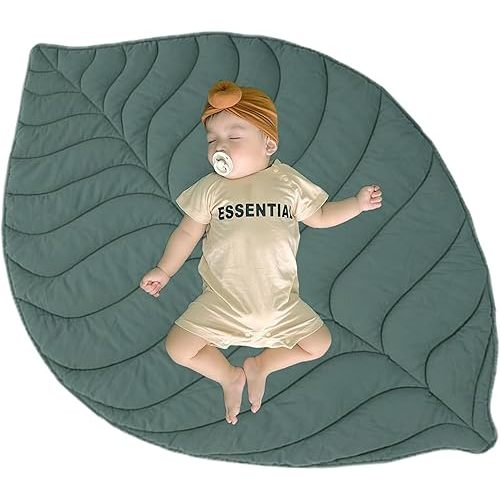 Cotton Leaf Nursery Rug, 56.3x42.1 inches Machine Washable Baby Kid Play Mat for Nursery Decoration, Baby Activity Carpet Floor Cushion Newborn Crawling Playpen Mat for Tummy Time