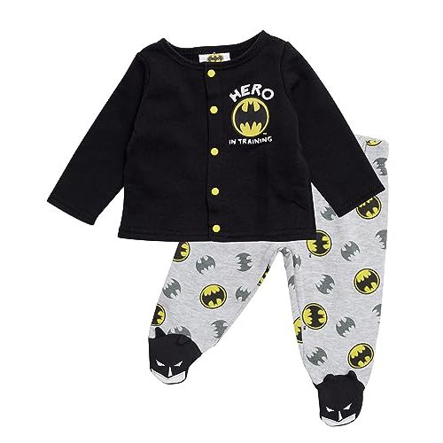 BATMAN Baby Boys Outfit with Snap Shirt and Baby Footed Pants Baby Clothes - Baby Outfit