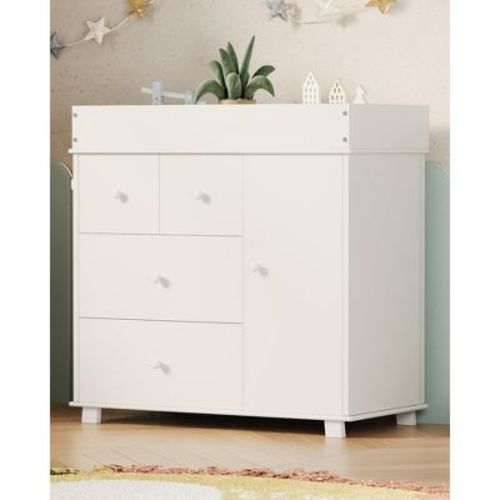 Baby Changing Table Dresser with 2 Drawers, Modern Nursery Dresser with an Open Storage Space, Diaper Changing Station for Bedroom, Kids Room, White