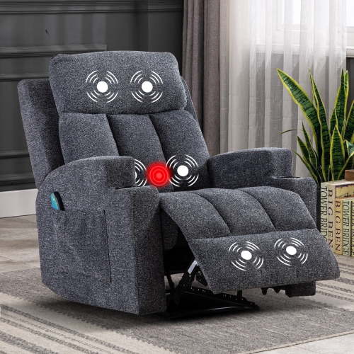 Bonzy Home Heated Manual Massage Recliner, Navy, Overstuffed Fabric, Cup Holders, Lumbar Heat
