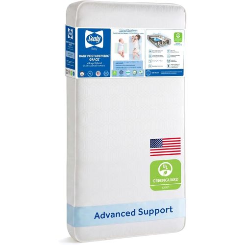 Sealy Baby 2 Stage Infant Crib Mattress Plus Toddler Bed Fit, Breathable, Resistant to Stain Cover, Dual Firmness & Lightweight, Posturepedic Grace