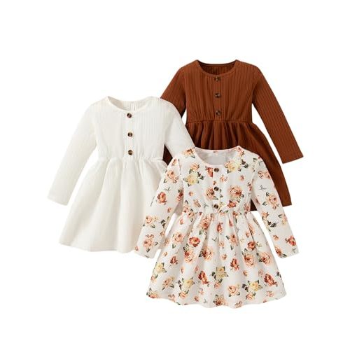 Girls Dresses Toddler Girls Dress 3-Pack Casual Party Print Skater A-line Dress Sundress