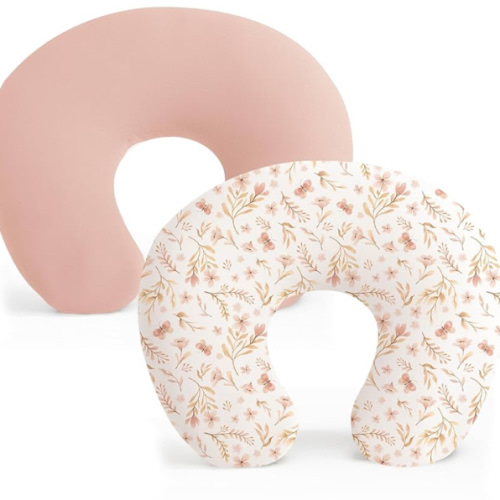 Konssy 2 Pack Nursing Pillow Covers, Stretchy and Soft Nursing Cover for Breastfeeding, Pillow Slipcover for Baby Girls Boys Newborn (Pink Spring, Pink)