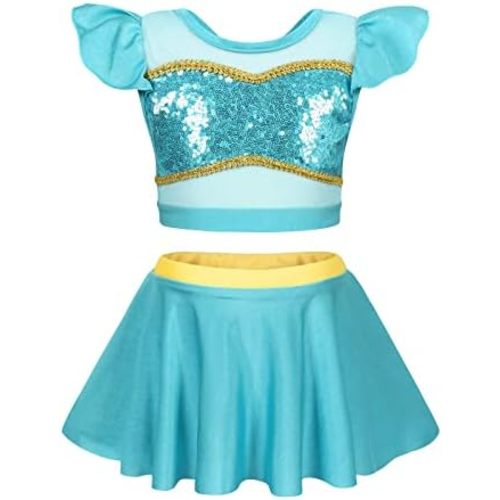 WonderBabe Girls Princess Two Piece Swimsuit Kids Bathing Suits Ruffles Fancy Swimwear Surf Beach Summer Swimming Tankini Set