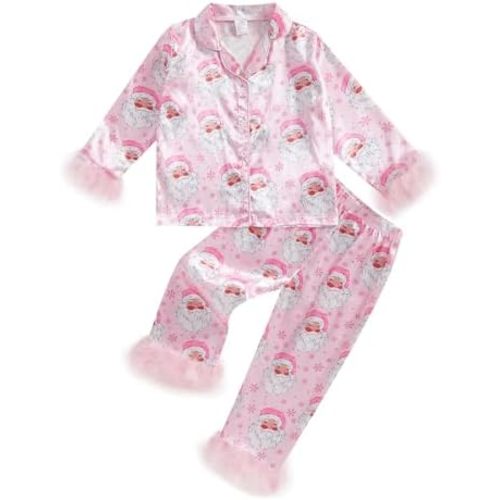 Twopumpkin Toddler Girl Boy Halloween Satin Silk Pajamas Button Down 2 Piece Pajama Set Little Kids Girls Pjs Nightgown