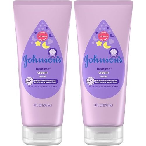 Johnson's Baby Bedtime Moisturizing Body Cream, Relaxing Aromas, Night Time Baby Massage Cream for Dry Skin Relief, Hypoallergenic, No Parabens, Phthalates or Dyes, 8 fl. oz (Pack of 2)
