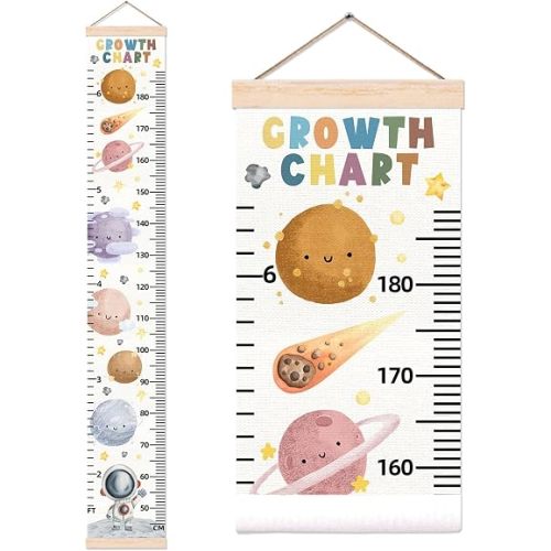 Baby Growth Chart Wall Decor, Space Theme Height Chart for Boys Girls, Height Measurement for Wall Hanging, Canvas Height Growth Chart, Perfect for Toddler Nursery Wall Art 9.8 * 64.3IN