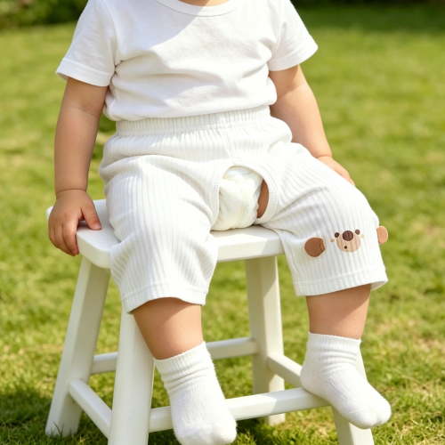NORO ARK Baby Open Crotch Shorts Soft Cotton Breathable Elastic Waist Casual Pants White Size 12/18 M