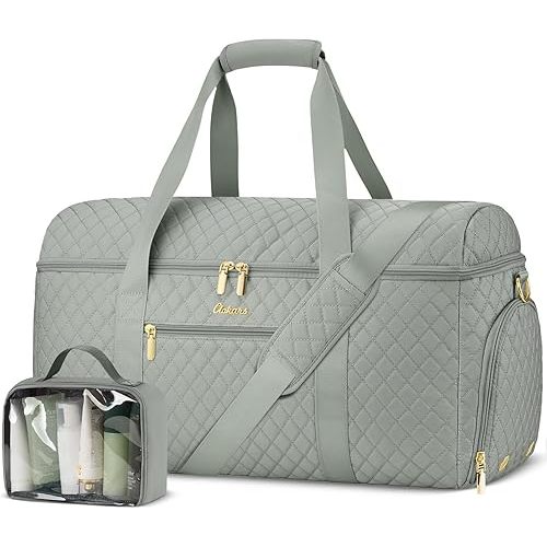 Weekender Bags for Women, Wide Open Large Travel Duffle Bag with Shoe Compartment, Overnight Hospital Bag For Women Labor Delivery, Carry on Bag Personal Item Travel Bag with Wet Pocket (Dark Green)