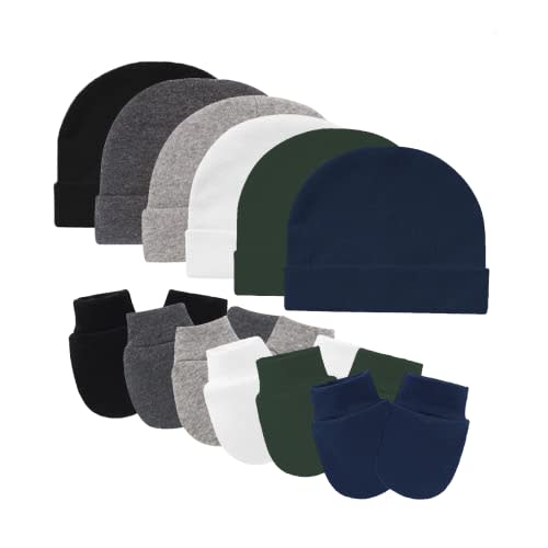 Tisoloow Baby Hats with Scratch Mittens Set Boys Girls Cute Infant Beanie Caps Unisex Newborn Hospital Hats for Baby
