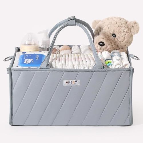 Baby Diaper Caddy Organizer with Handles Shoulder Strap, Diaper Bag Storage Basket for Newborn Essentials Must Haves Baby Shower Gifts, Blue