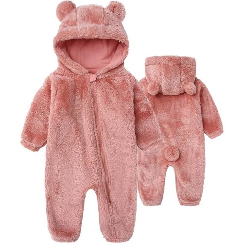 Babymine Newborn Baby Jumpsuit Hooded Fleece Rompers Long Sleeve Onesie Outwear Outfits
