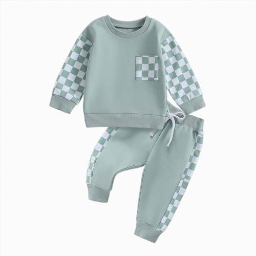HCNTES Toddler Baby Boy Clothes 1T 2T 3T 4T 5T Fall Winter Outfits Contrast Color Long Sleeve Sweatshirt + Pants Sets(3-6 Months,Green&f5)