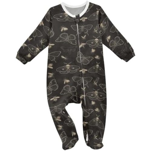 Emelivor Gothic Butterflies Skulls Black Baby Newborn One-Piece Pajamas Cotton Infant Footed Pjs for Girl Boy Kids