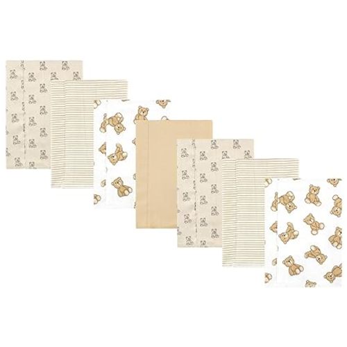 Hudson Baby Unisex Baby Cotton Flannel Burp Cloths, Teddy Bears 7 Pack, One Size