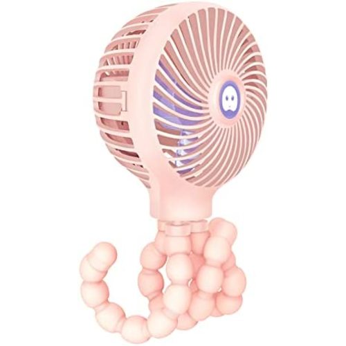 Mini Handheld Stroller Fan, TRELC Personal Portable Baby Fan with Flexible Tripod, 2022 Upgraded Version, Gift for Children, Rechargeable Fan for Office Room Car Traveling BBQ Gym Fan (Pink)