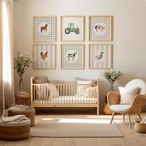 Farm Animal and Tractor Watercolor Nursery Prints, Rustic Decor (Digital Download Set of 6)