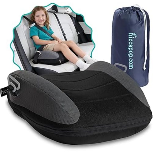 Hiccapop UberBoost Inflatable Backless Booster Seat for Kids, Portable Travel Car Seat | Classic Graphite Black