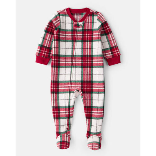 Baby Plaid Print Fleece Long-Sleeve Loose Fit 1-Piece Pajamas - Red/White - Carter's | Carter's