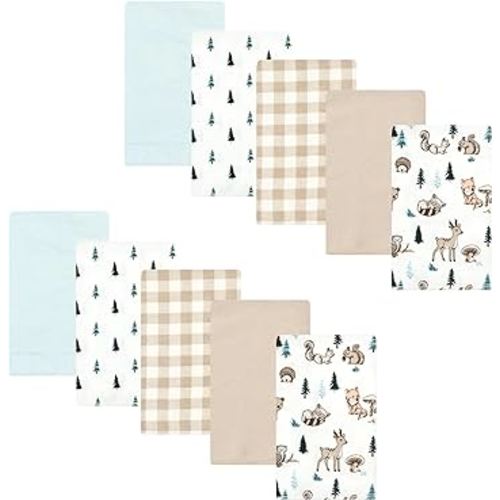 Hudson Baby Unisex Baby Cotton Flannel Burp Cloths, Boy Woodland Pals 10-Pack, One Size