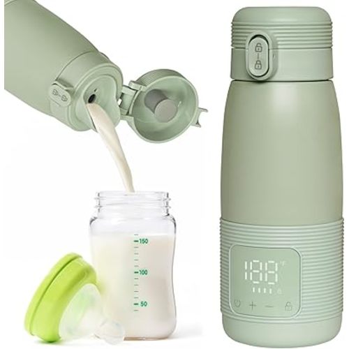 Portable Bottle Warmer for Travel - Super Fast Charging & 5-Min Heating for Breast Milk, Formula & Water, 17oz Large Capacity, Baby Flask for Vehicle Car Airplane Journey (350ML)