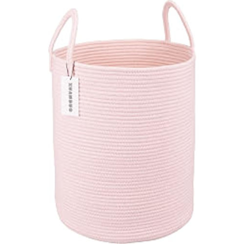 Amazon.com: XUANGUO Cotton Rope Laundry Basket Hamper for Girls Kids Baby Nursery Pink | Large Nursery Hamper Bin and Woven Storage Basket for Living Room Girls Room Boho Tall Rope Baskets for Blankets Toys