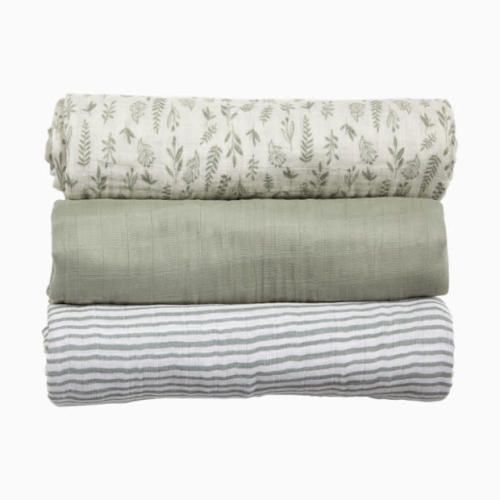 Tiny Kind Organic Muslin Swaddle (3 Pack) - Sage Multi Leaf