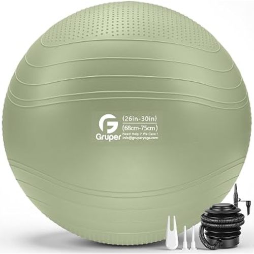Gruper Yoga Ball, Extra Thick Non Slip Exercise Ball for Workout, Yoga, Pregnancy, 4 Sizes Anti Burst Chair for Home and Office, Includes Foot Pump & Fitness Guide