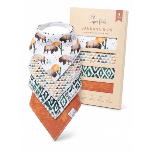 Copper Pearl Baby Bibs 4 Pack, Printed Bandana Drool Bibs for Baby Girl & Boy, Soft Cotton Drooling Teething Bibs