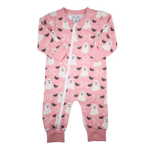 Adorable Baby Girl Halloween Pink Ghost Zip Loungewear - Cozy & Cute Outfit – The Bella Bean
