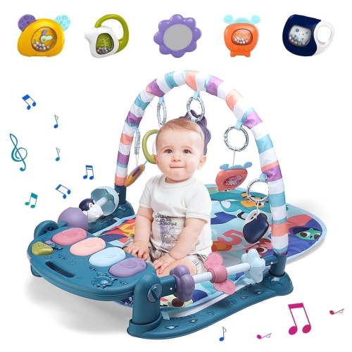 Baby Gym Play Mat, Caveen Musical Fitness Tummy Time Mat, for 0-36 Months Boys Girls, Navy