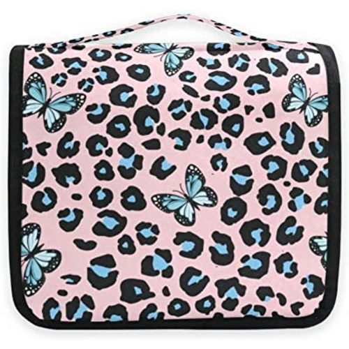Hanging Travel Toiletry Bag Blue Butterfly Leopard Print Kit Makeup Case Cosmetics Organizer for Men Women