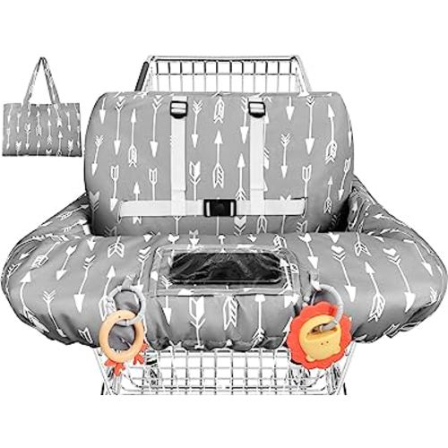Yoofoss Shopping Cart Cover for Baby, 2-in-1 High Chair Cover with Safety Harness, Multifunctional Cart Covers for Babies, Universal Fit, Soft Padded Grocery Cart Cover for Baby Boy Girl - Grey