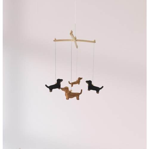 Handmade Dachshund Nursery Mobile: Tan & Black Puppy Cot Mobile