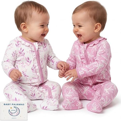 Unnivoll Rayon Made from Bamboo Baby Pajamas Baby Sleepers for Newborn 0-3 3-6 6-9 Months 2Pcs Footie Pjs Baby Girls Clothes