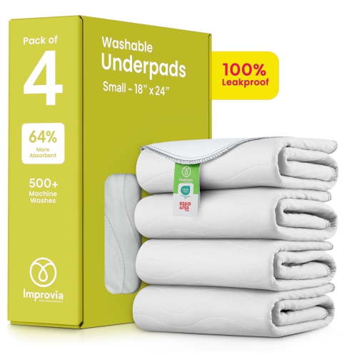 IMPROVIA Washable Bed Pads Heavy Absorbency Reusable Incontinence Pads, 18" x 24” 4-Pack