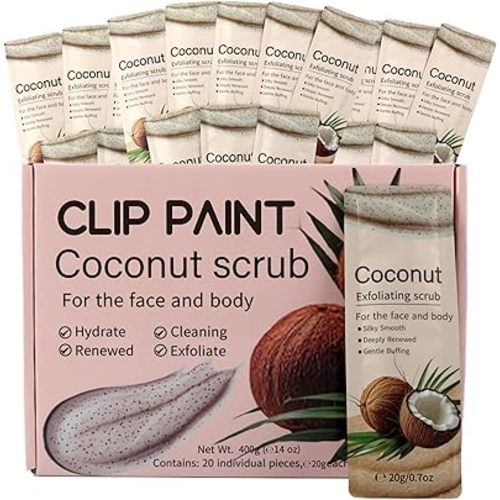 Coconut Body Scrub Gift Set – 20g Each, 20 Individually Wrapped Packs – Travel Size Exfoliating Sugar Scrub Bulk Set with Coconut Scent