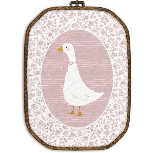 dvhdajed Coquette Pink Bow Goose Wall Art Decor, Preppy Goose Framed Canvas Art, Pink Nursery Wall Decor, Gooses Floral Octagon Wall Hanging Decor for Baby Nursery Bedroom Living Room, 10.2x7 Inch