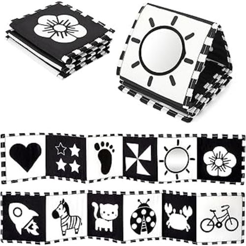 URMYWO Black and White Tummy Time High Contrast Newborn Toys 0-3 Months, Soft Baby Book, Visual Stimulation Montessori Sensory Infant Toys 0-6-12 Months, Shower Gift for Boys Girls